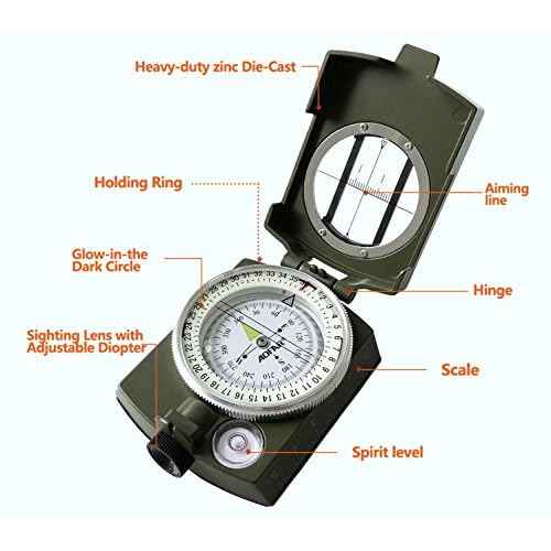 AOFAR Military Compass,AF-4580 Lensatic Sighting, Waterproof and Shakeproof with Map Measurer Distance Calculator, Pouch for Camping, Hiking
