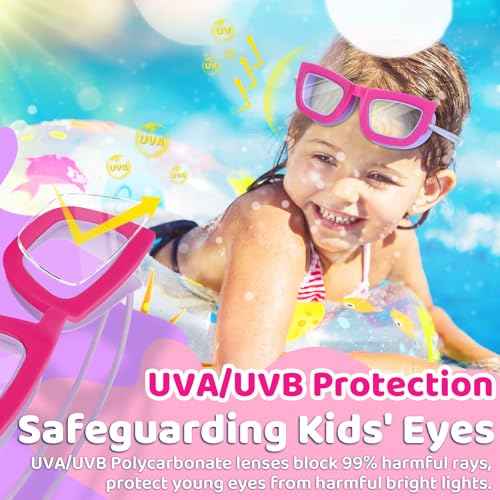 Vvinca Kids Swim Goggles, 2 Pack Toddlers Swimming Goggles Bungee Strap No Hair Pulling Anti-Fog/UV Pool Goggles for Age 3-10