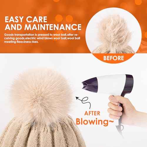 Womens Winter Beanie Hat with Faux Fur Pom Pom,Soft Warm Fleece Lined Knit Beanie for Cold Weather