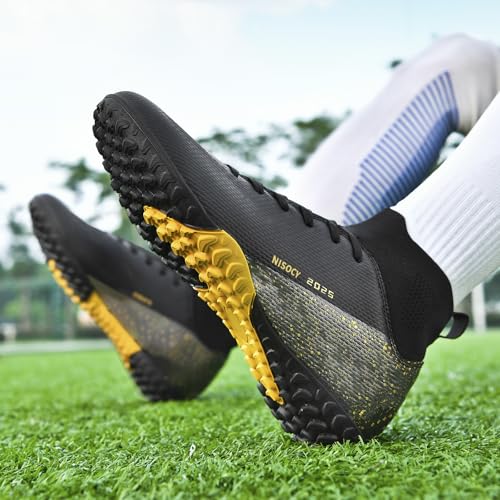 Men's Soccer Shoes High-Top Football Cleats Outdoor Indoor Lightweight Training Black 10