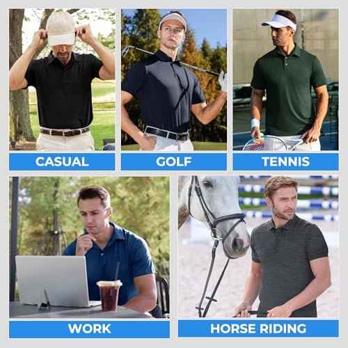 3 Pack Polo Shirts for Men - Quick Dry Moisture Wicking Performance Golf Shirts Black Short Sleeve for Work Athletic
