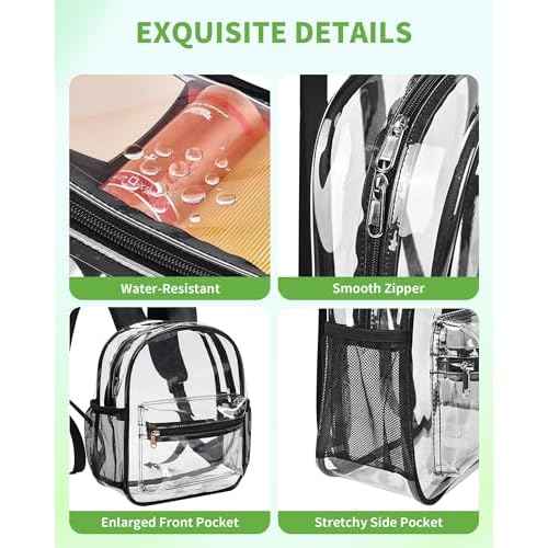 MAY TREE Clear Backpack for Stadium Events, 12x11x5 Inches Small Clear Backpack for Concert Festival Sports Outdoor - Black