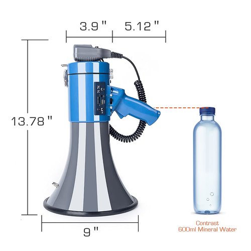 Professional 50 Watt Large Megaphone Bullhorn with Detachable Microphone, USB/SD/MMC reader, AUX Input, recording and Siren - Perfect for Indoor/Outdoor Sporting Events and Crowd Control (Blue)