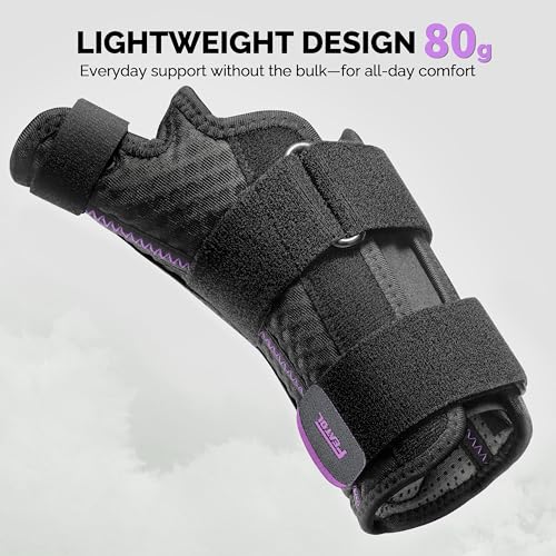 FEATOL Thumb Brace Support Right Hand Black Purple S/M - Ergonomic Wrist Stabilizer
