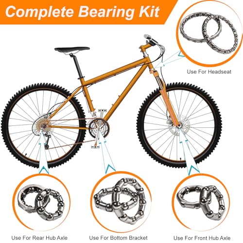 Bicycle Ball Bearing Kit 50 Pieces for Headset, Hub, Crankset - Steel, 4-8mm