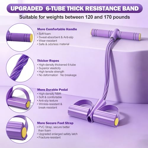 Purple Foot Pedal Resistance Bands with Handles - Multifunction Yoga & Home Gym Equipment