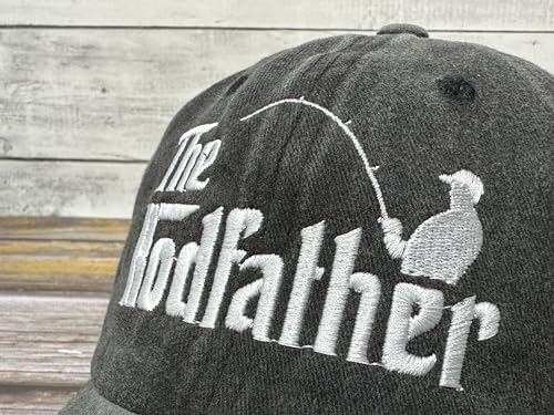 Dog Golf Cat Grill Rod Father Hat - Washed Black, Adjustable Dad Cap