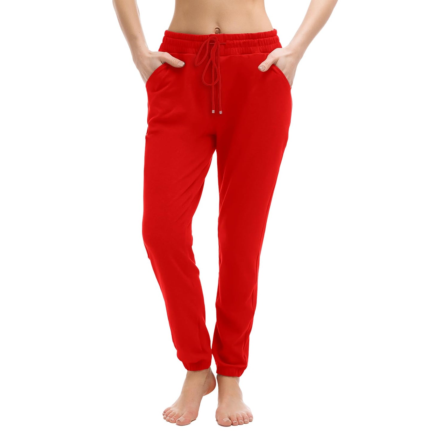 Walifrey Womens Joggers with Pockets, Drawstring Sweatpants Women for Lounging Jogging Gym and Workout BrightRed,1 Pack BrightRed XL