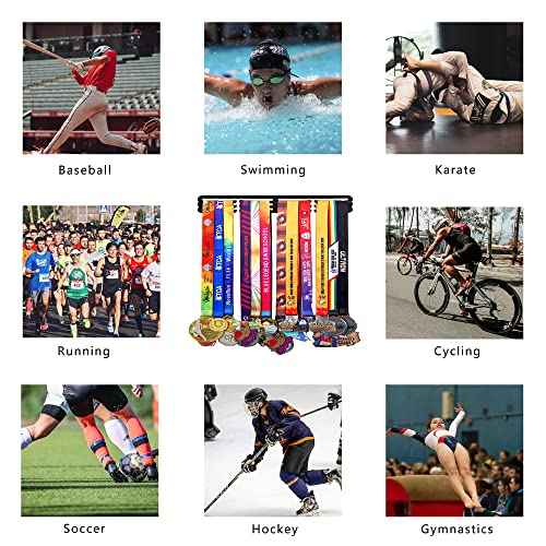 Goutoports Medal Hanger Display Rack - Personalized Award Ribbon Organizer for Sports Race Runner Gymnastics Plaques Hanger for Wall Mount Hold Up 60 Medal for Athlete - Never Give Up