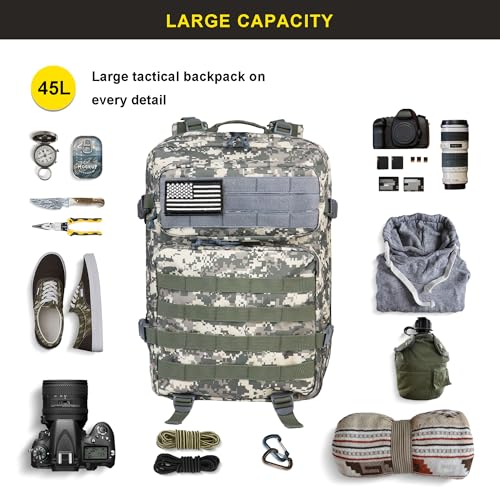 Zavothy Camo Military Tactical Backpack 45L Army Assault Pack for Hiking Camping