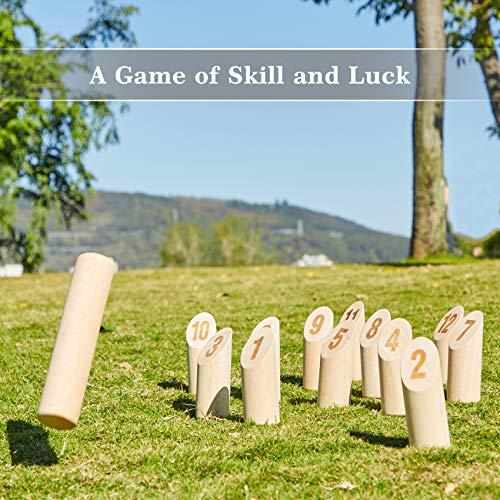 Outdoor Yard Tossing Game Set with 12 Wooden Pins and Dowel - Family Lawn Game