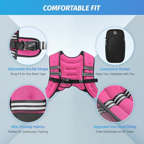Pink 12lb Weighted Vest for Workout and Fitness - Reflective Stripe