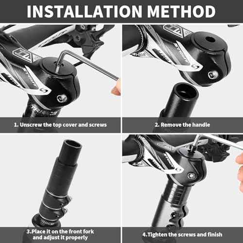 Bike Stem Riser Adjustable,Handlebar Extender, Increases Height Up to 5.2" for 1-1/8" Most Bicycle Road Bike, MTB, BMX, Cycling (Black)
