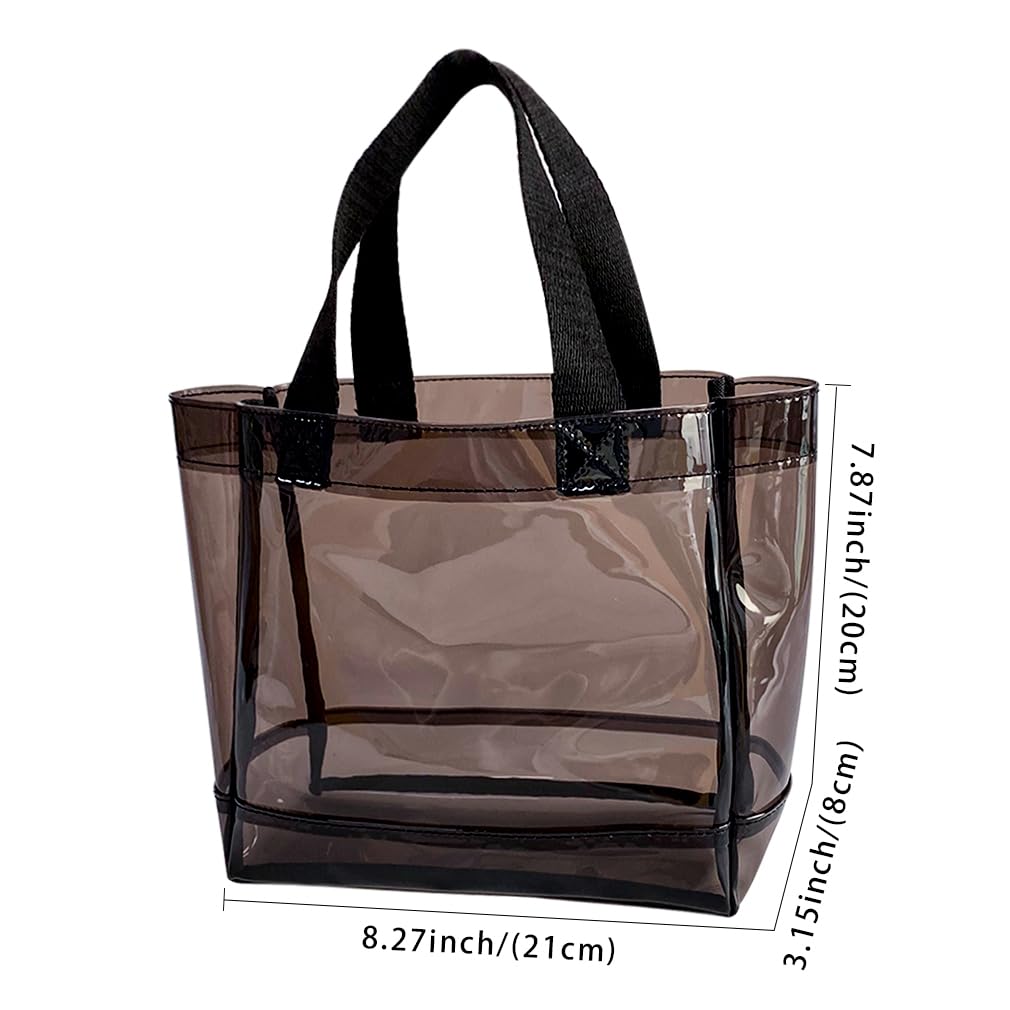 TotePrint Clear 1 Packs Small Tote Work Bag,8.27 inches x 7.87 inches x 3.15 inches Gift Wrap Handbag for Bridal and Birthday Party,Travel Makeup Pouch with Handle (1pcs-black)