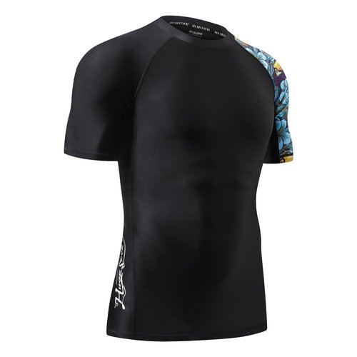 HUGE SPORTS Men's Splice UV Sun Protection UPF 50+ Skins Rash Guard Short Sleeves(HeyToucan, M)