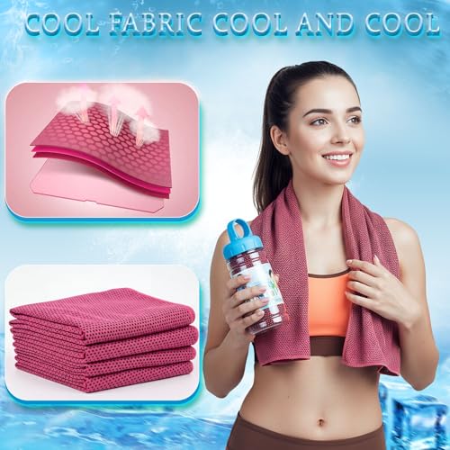 Cooling Towels with Water Bottle Set - Rose Red, 47 x 12 Inches, 10 Pack