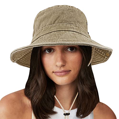 Unisex Cotton Boonie Hat Summer Fishing Bucket Sun Hat with String - One Size, Retro Khaki