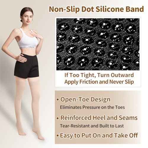 20-30 mmHg Compression Stockings for Women and Men, Medical Graduated Compression Hoses, Open Toe Thigh High Compression Socks, Long Toeless Support Stockings for Varicose Veins, Edema, DVT