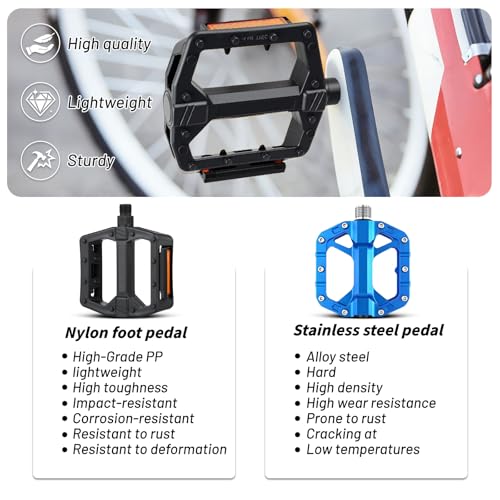 Lightweight Bicycle Pedals 9/16 Inch Nylon Non-Slip Platform Bike Pedals for Mountain Bikes