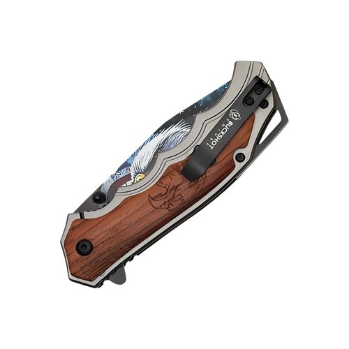 Eagle Wood Pocket Knife - Tactical Folding Knife with 3.5" Steel Blade featuring Eagle Print - Overall Length 8.25" - 440 Stainless Steel - Ideal EDC Gear