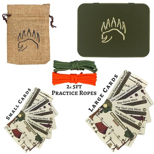 Large Knot Tying Kit with Waterproof Knot Cards for Camping & Survival - Regular + Large Cards