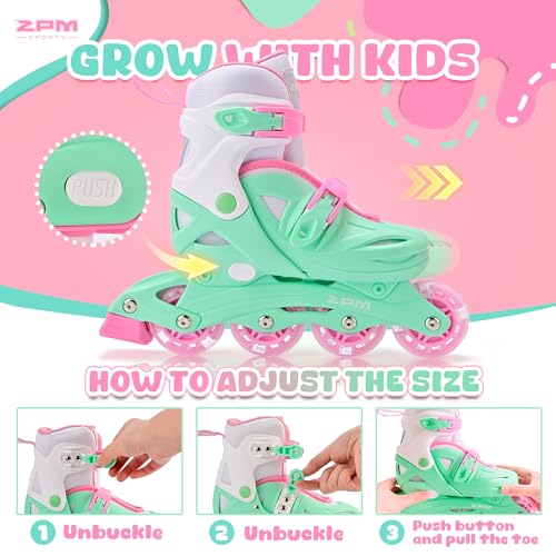 Kids Adjustable Inline Skates for Boys Girls Youth - Green Medium, 13C-2.5Y US