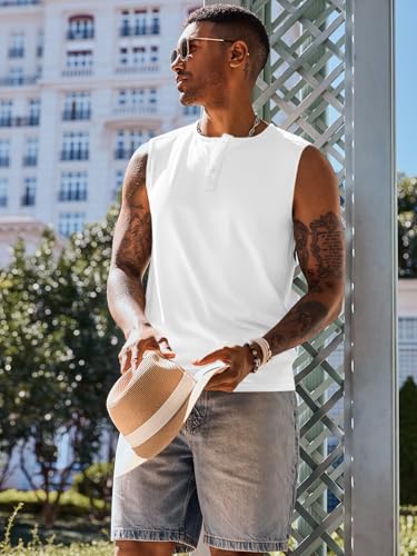 Men's Sleeveless Muscle Tank Top - Workout Gym Casual Summer Beach Shirt XL White