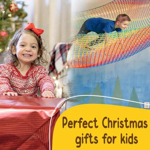 Rainbow Kids Climbing Net for Playground & Treehouse 3.3ft x 9.9ft Double Layer Safety Mesh