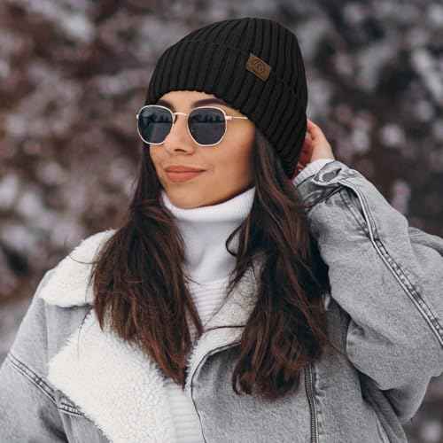 Durio Men Silk Lined Beanie - Unisex Winter Hats Double Layered Stylish Knited Cuffed Plain Hat Ski Snow Hat