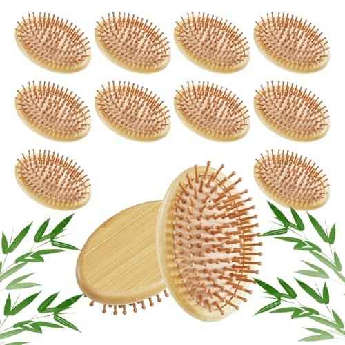 12PC Bamboo Hair Brush - Bulk Bamboo Bristles Detangling Brush for Hair Growth,Massage Scalp & Anti Static HairBrush for Women,Men,Kid(Pack of 12)