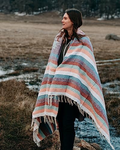 Pastel Aztec Navajo Style Blanket Handwoven Mexican Diamond Throw