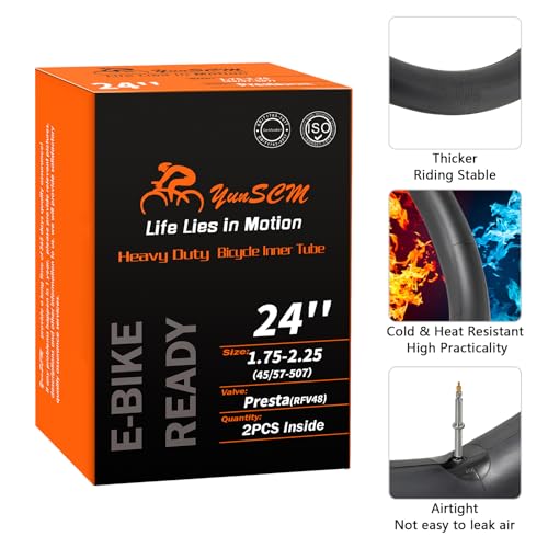Heavy Duty Bike Inner Tubes 24x1.75-2.25 - Compatible with Road, Mountain & Hybrid Bikes