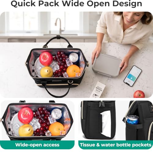 Insulated Lunch Bag for Women - Large Leakproof Green Tote with Multiple Pockets