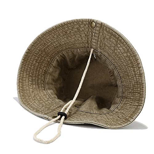 Unisex Cotton Boonie Hat Summer Fishing Bucket Sun Hat with String - One Size, Retro Khaki
