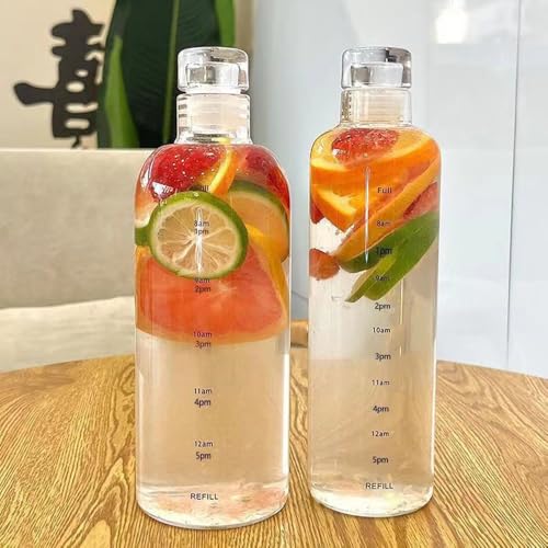 500ml Transparent Glass Water Bottle with Time Scale and Leakproof Lids - Creative Girls Drinking Cup