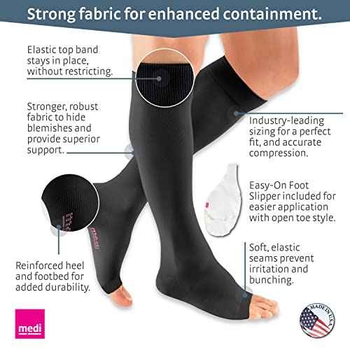 mediven Plus for Men & Women, 30-40 mmHg ? Open Toe, Knee High Compression Socks with Silicone Top Band , III-Extra-Wide-Petite, Black
