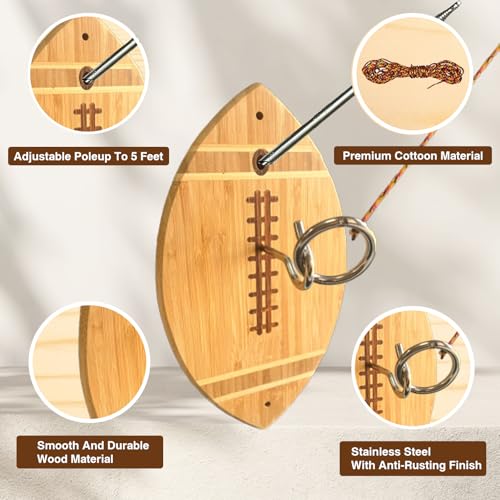 Indoor & Outdoor Hook Ring Toss Game Set with Wooden Rings, Hooks & Adjustable Paracord