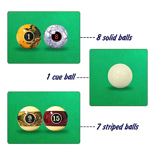 Marble Swirl Pool Balls Set - 16 Piece Regulation Billiard Balls for Pool Table