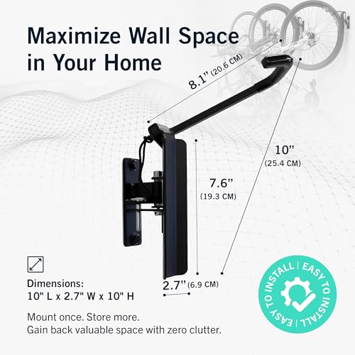 BLACK Heavy Duty Swivel Bike Wall Mount Rack 2 Pack - Holds 50lbs