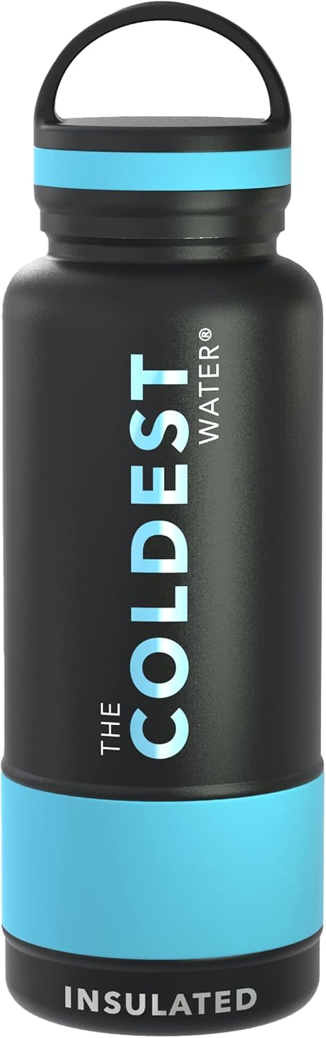 Coldest Insulated Water Bottle with Handle Lid 32oz Matte Black - Leak Proof Triple Wall Stainless