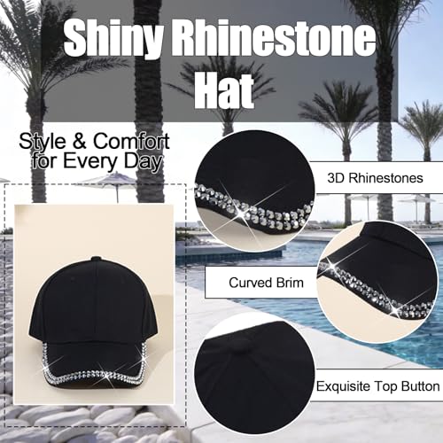 Women Sparkling Rhinestone Baseball Cap Shiny Glitter Hat Summer Bling Outdoor Men 2026 - Black-Silver Rhinestones