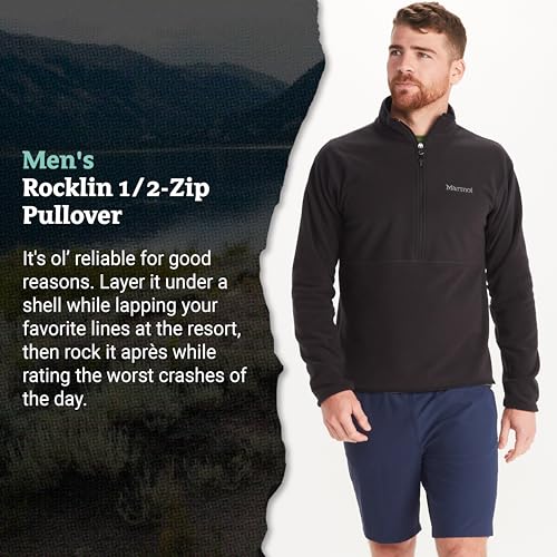 MARMOT Men's Rocklin 1/2 Zip Jacket - Classic, Warm, Lightweight 100-Weight Fleece Layer