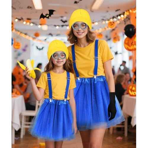 MEEZY 5 Pcs Yellow Halloween Costume Accessories Women Beanie Tutu Skirt Suspenders Goggles Cosplay Dress Up Supplies