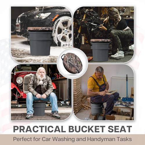 Camo Leaves Bucket Seat for 5-Gallon Yeti Buckets - Swivel Cushion with Padded Top for Outdoor Fishing Hunting Gardening