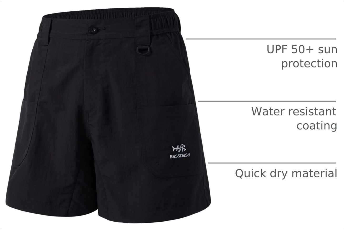 BASSDASH Men's Fishing Shorts UPF 50+ Water Resistant Quick Dry Hiking Cargo Shorts with Multi Pocket 6"