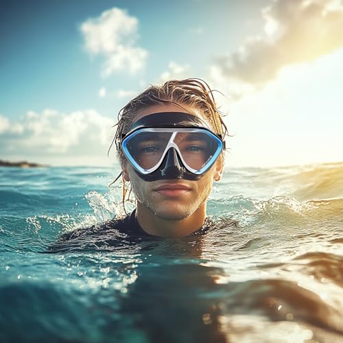 EXP VISION Scuba Diving Mask for Adults - Glacier Blue Anti-Fog Leak-Proof Snorkeling Mask with Soft Nose Cover