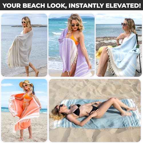 DEMMEX Organic Diamond Turkish Bath & Beach Towel - 100% Oeko-TEX Certified Cotton - Ultra-Soft, Quick-Dry, Lightweight, Compact Luxury Peshtemal Towel, Prewashed, Oversized, 71"x36", White