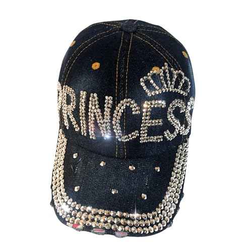 Popfizzy Bling Hat for Women, Rhinestone Baseball Cap, Bedazzled Distressed Denim Hats, Birthday Gifts for Women, Adjustable