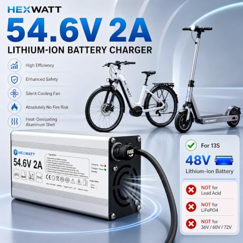 54.6V 2A Lithium-Ion E-Bike & Scooter Charger with 7 Connectors - Lab-Tested Safety