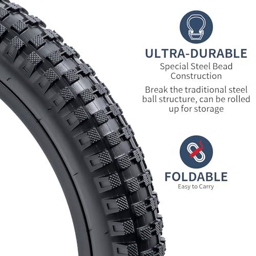 20 Inch Bicycle Tires 2-Pack 2.4 Width Folding Rubber Off-Road Bike Tires